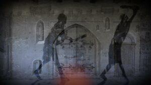 Ombres de chevaliers issus de l'exposition "L'énigme de Pierre" de Picta Productions et Marelle Studio en 2023